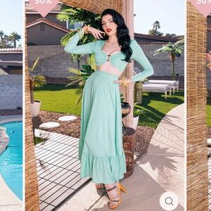 Elegant Teal Maxi Skirt and crop top set